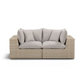 Cali Light Gray Fabric & Natural Wicker Modular Outdoor Loveseat
