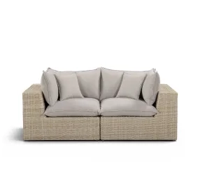 Cali Light Gray Fabric & Natural Wicker Modular Outdoor Loveseat
