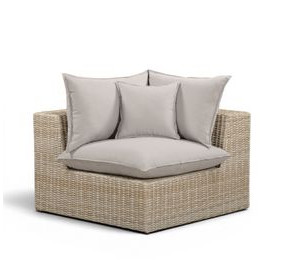 Cali Light Gray Performance Fabric & Natural Wicker Outdoor Corner Chair