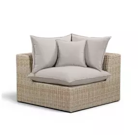 Cali Light Gray Performance Fabric & Natural Wicker Outdoor Corner Chair