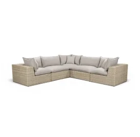 Cali Light Gray Fabric & Natural Wicker Modular Outdoor L-Sectional