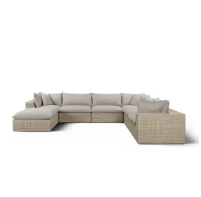 Cali Light Gray Fabric & Natural Wicker Modular Outdoor Large Chaise Sectional