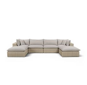 Cali Light Gray Fabric & Natural Wicker Modular Outdoor U-Chaise Sectional