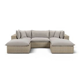 Cali Light Gray Fabric & Natural Wicker Modular Outdoor Small U-Chaise Sectional