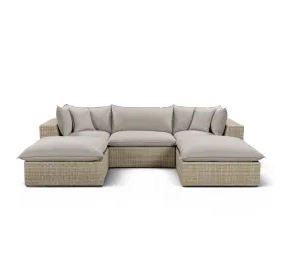 Cali Light Gray Fabric & Natural Wicker Modular Outdoor Small U-Chaise Sectional