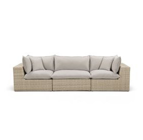 Cali Light Gray Fabric & Natural Wicker Modular Outdoor Sofa