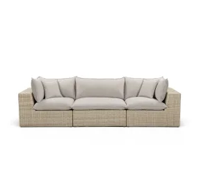 Cali Light Gray Fabric & Natural Wicker Modular Outdoor Sofa