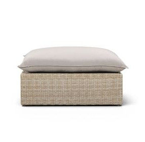 Cali Light Gray Performance Fabric & Natural Wicker Outdoor Ottoman