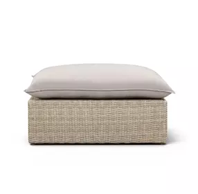 Cali Light Gray Performance Fabric & Natural Wicker Outdoor Ottoman