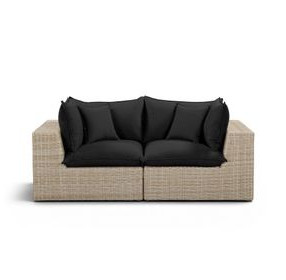 Cali Black Fabric & Natural Wicker Modular Outdoor Loveseat
