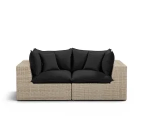 Cali Black Fabric & Natural Wicker Modular Outdoor Loveseat