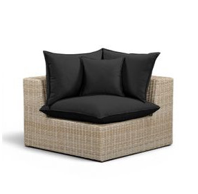 Cali Black Performance Fabric & Natural Wicker Outdoor Corner Chair