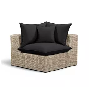 Cali Black Performance Fabric & Natural Wicker Outdoor Corner Chair
