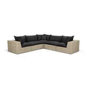 Cali Black Fabric & Natural Wicker Modular Outdoor L-Sectional