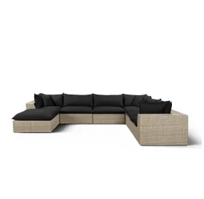 Cali Black Fabric & Natural Wicker Modular Outdoor Large Chaise Sectional