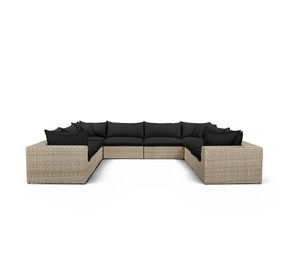 Cali Black Fabric & Natural Wicker Modular Outdoor U-Sectional