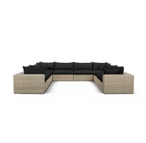 Cali Black Fabric & Natural Wicker Modular Outdoor U-Sectional