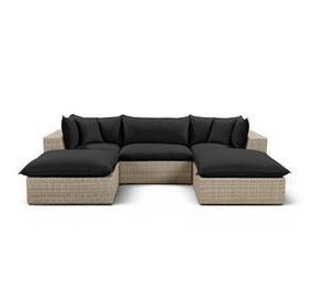 Cali Black Fabric & Natural Wicker Modular Outdoor Small U-Chaise Sectional