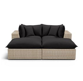 Cali Black Fabric & Natural Wicker Modular Outdoor Double Chaise