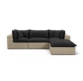 Cali Black Fabric & Natural Wicker Modular Outdoor Sectional