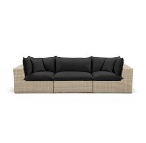 Cali Black Fabric & Natural Wicker Modular Outdoor Sofa