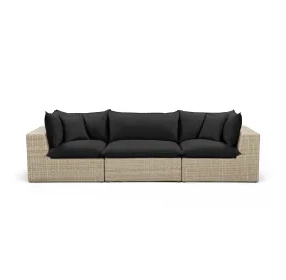 Cali Black Fabric & Natural Wicker Modular Outdoor Sofa
