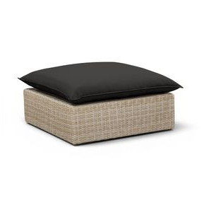 Cali Black Performance Fabric & Natural Wicker Outdoor Ottoman