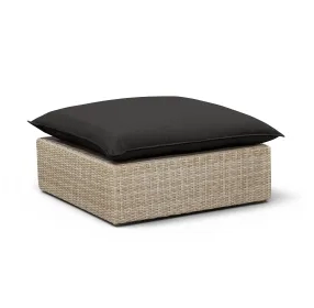Cali Black Performance Fabric & Natural Wicker Outdoor Ottoman