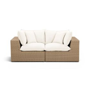 Cali Natural Performance Fabric & Brown Wicker 80" Modular Outdoor Loveseat