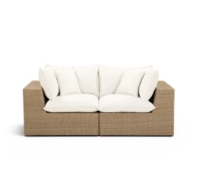 Cali Natural Performance Fabric & Brown Wicker Modular Outdoor Loveseat
