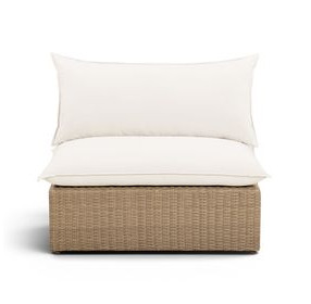 Cali Natural Performance Fabric & Brown Wicker Outdoor Armless Chair