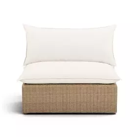 Cali Natural Performance Fabric & Brown Wicker Outdoor Armless Chair