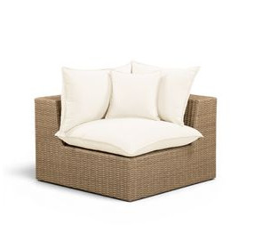 Cali Natural Performance Fabric & Brown Wicker Outdoor Corner Chair