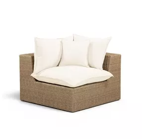 Cali Natural Performance Fabric & Brown Wicker Outdoor Corner Chair