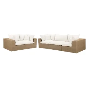 Cali Natural Performance Fabric & Brown Wicker Modular Outdoor Conversation Set