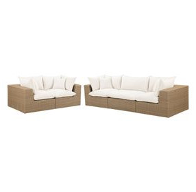 Cali Natural Performance Fabric & Brown Wicker Modular Outdoor Conversation Set