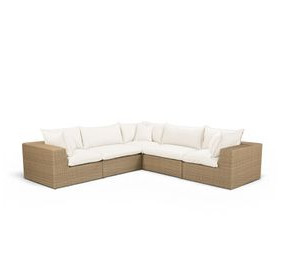 Cali Natural Performance Fabric & Brown Wicker Modular Outdoor L-Sectional