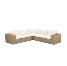 Cali Natural Performance Fabric & Brown Wicker Modular Outdoor L-Sectional