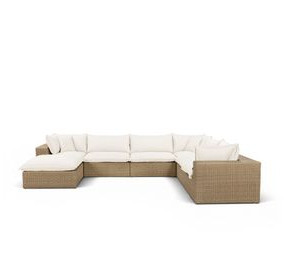 Cali Natural Performance Fabric & Brown Wicker Modular Outdoor Large Chaise Sectional