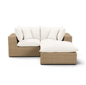 Cali Natural Performance Fabric & Brown Wicker Modular Outdoor Small Sectional