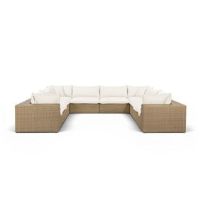 Cali Natural Performance Fabric & Brown Wicker Modular Outdoor U-Sectional