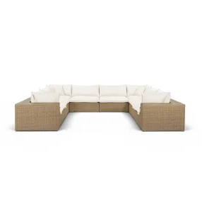Cali Natural Performance Fabric & Brown Wicker Modular Outdoor U-Sectional