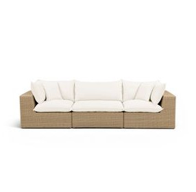 Cali Natural Performance Fabric & Brown Wicker 121" Modular Outdoor Sofa