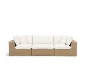 Cali Natural Performance Fabric & Brown Wicker Modular Outdoor Sofa
