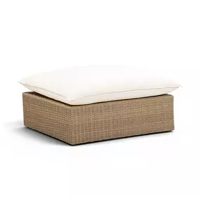 Cali Natural Performance Fabric & Brown Wicker Outdoor Ottoman