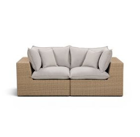 Cali Light Gray Fabric & Brown Wicker 80" Modular Outdoor Loveseat