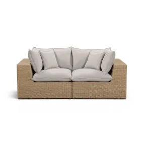 Cali Light Gray Fabric & Brown Wicker Modular Outdoor Loveseat