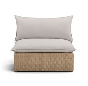 Cali Light Gray Performance Fabric & Brown Wicker Outdoor Armless Chair