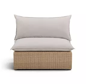 Cali Light Gray Performance Fabric & Brown Wicker Outdoor Armless Chair