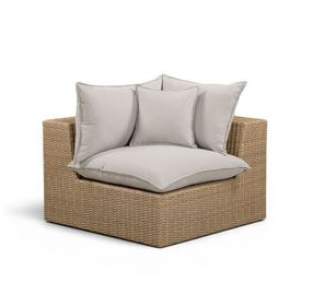 Cali Light Gray Performance Fabric & Brown Wicker Outdoor Corner Chair